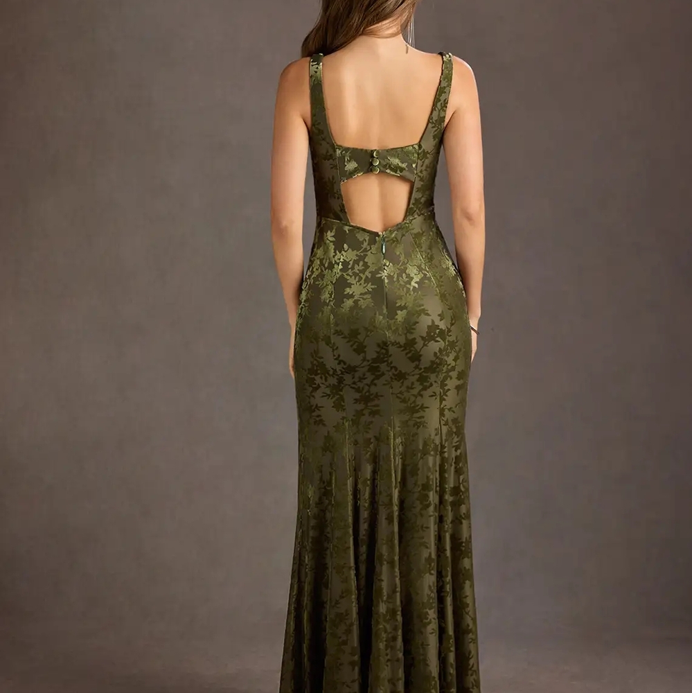 Elegant Olive Green Maxi Dress - Picture 4 of 5